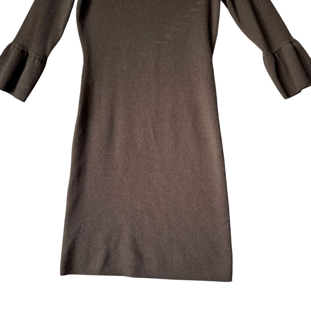 Ann Taylor Merino Wool Knit Sheath Dress S Brown Bell Sleeve Scoop Neck Luxury - Picture 4 of 9